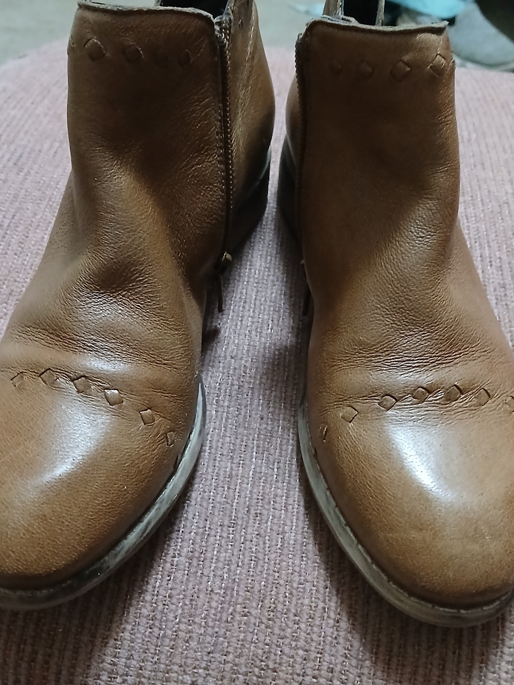 Skechers Brown Leather Ankle Booties with Stitch Accent